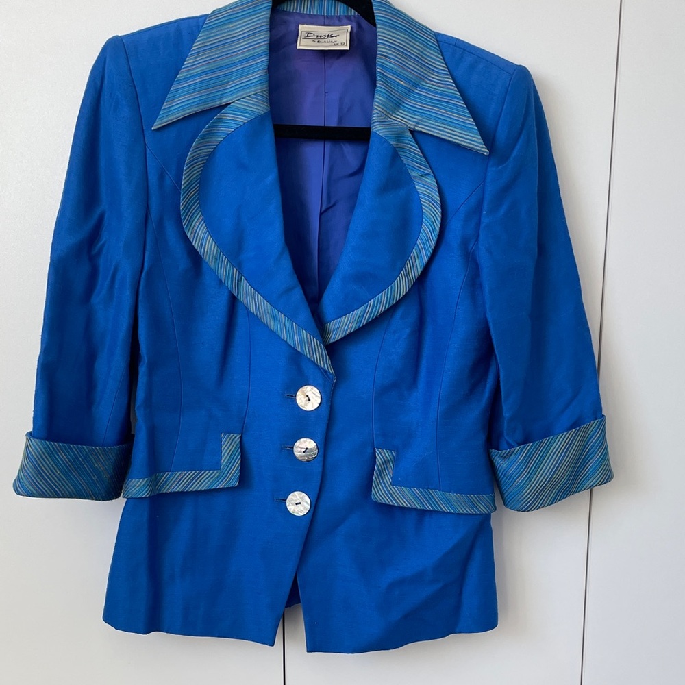 SOLD Vintage 70sFrank Usher Royal Blue Blazer with Striped Trim
